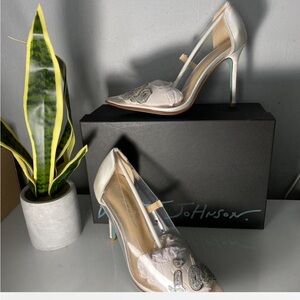 Betsey Johnson Silver and White Embellished Heels